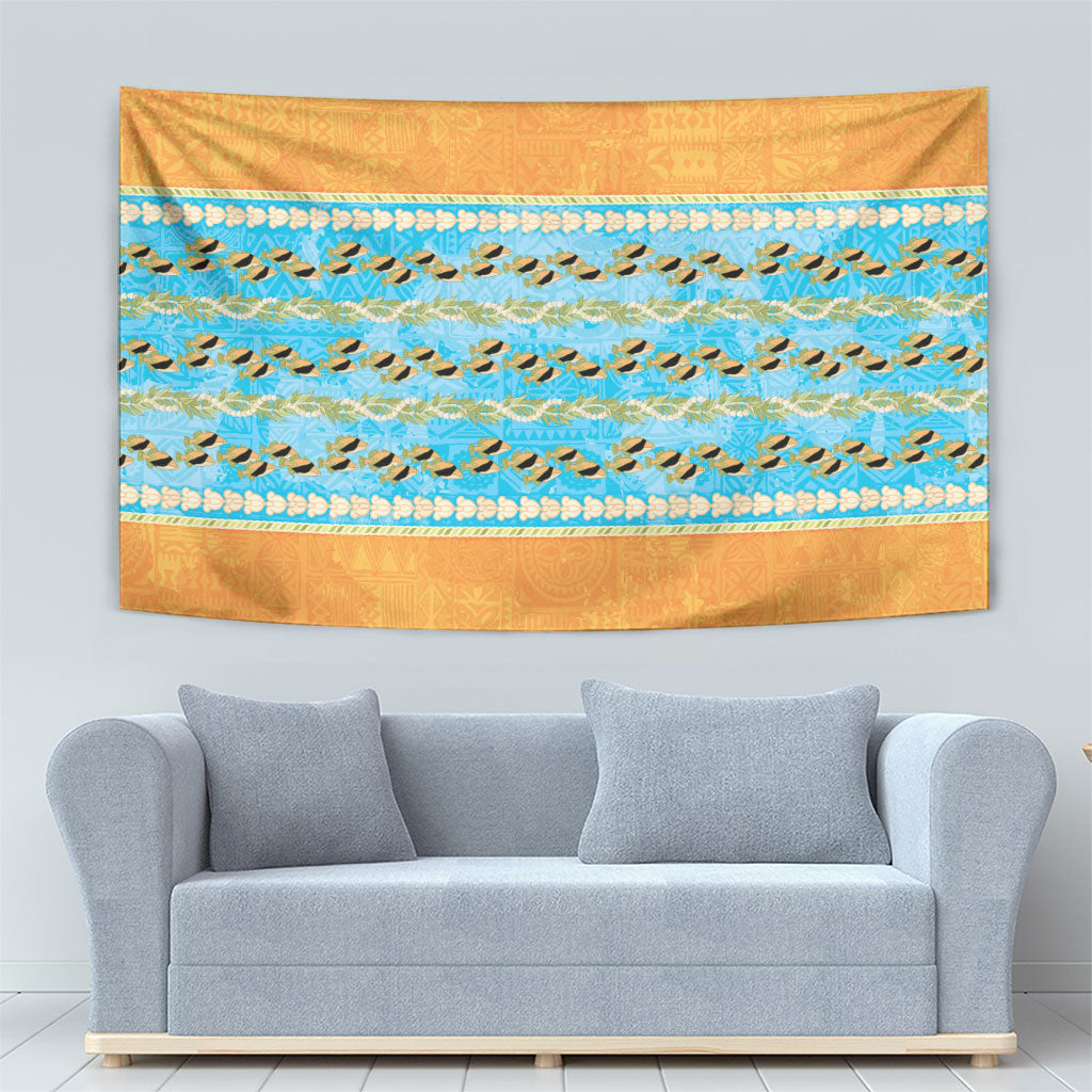 Hawaii Humuhumu Fish Maile Pikake Lei Tapestry Tribal Tapa Orange Version