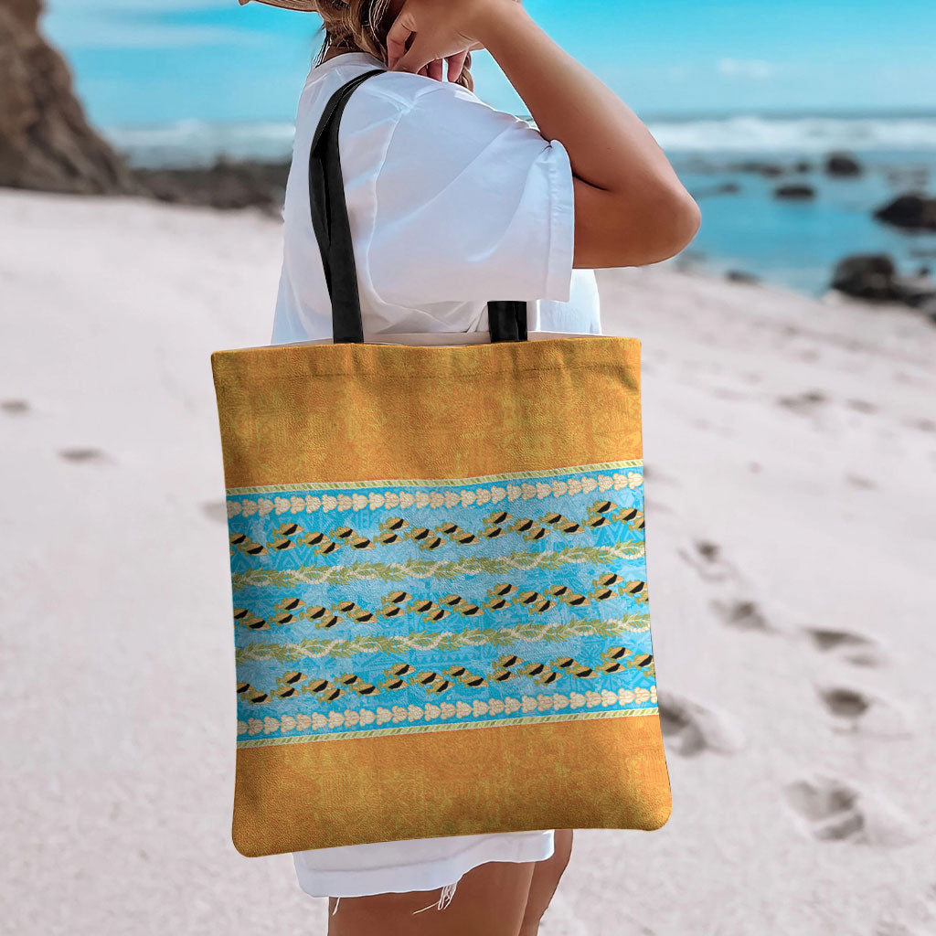 Hawaii Humuhumu Fish Maile Pikake Lei Tote Bag Tribal Tapa Orange Version