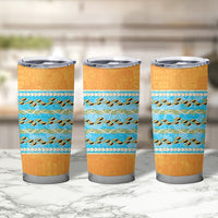 Hawaii Humuhumu Fish Maile Pikake Lei Tumbler Cup Tribal Tapa Orange Version