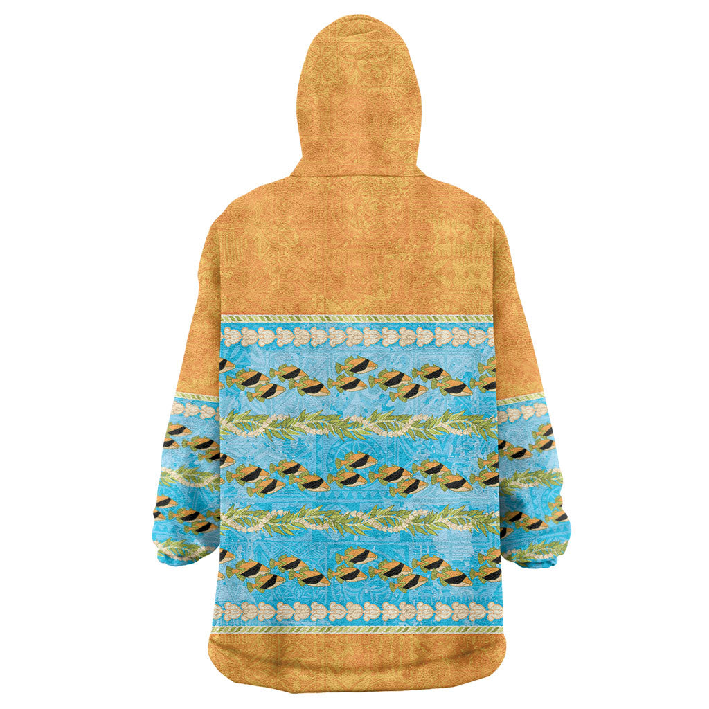 Hawaii Humuhumu Fish Maile Pikake Lei Wearable Blanket Hoodie Tribal Tapa Orange Version