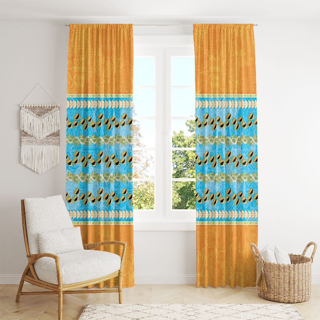 Hawaii Humuhumu Fish Maile Pikake Lei Window Curtain Tribal Tapa Orange Version