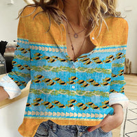 Hawaii Humuhumu Fish Maile Pikake Lei Women Casual Shirt Tribal Tapa Orange Version