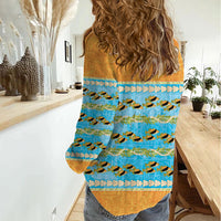 Hawaii Humuhumu Fish Maile Pikake Lei Women Casual Shirt Tribal Tapa Orange Version