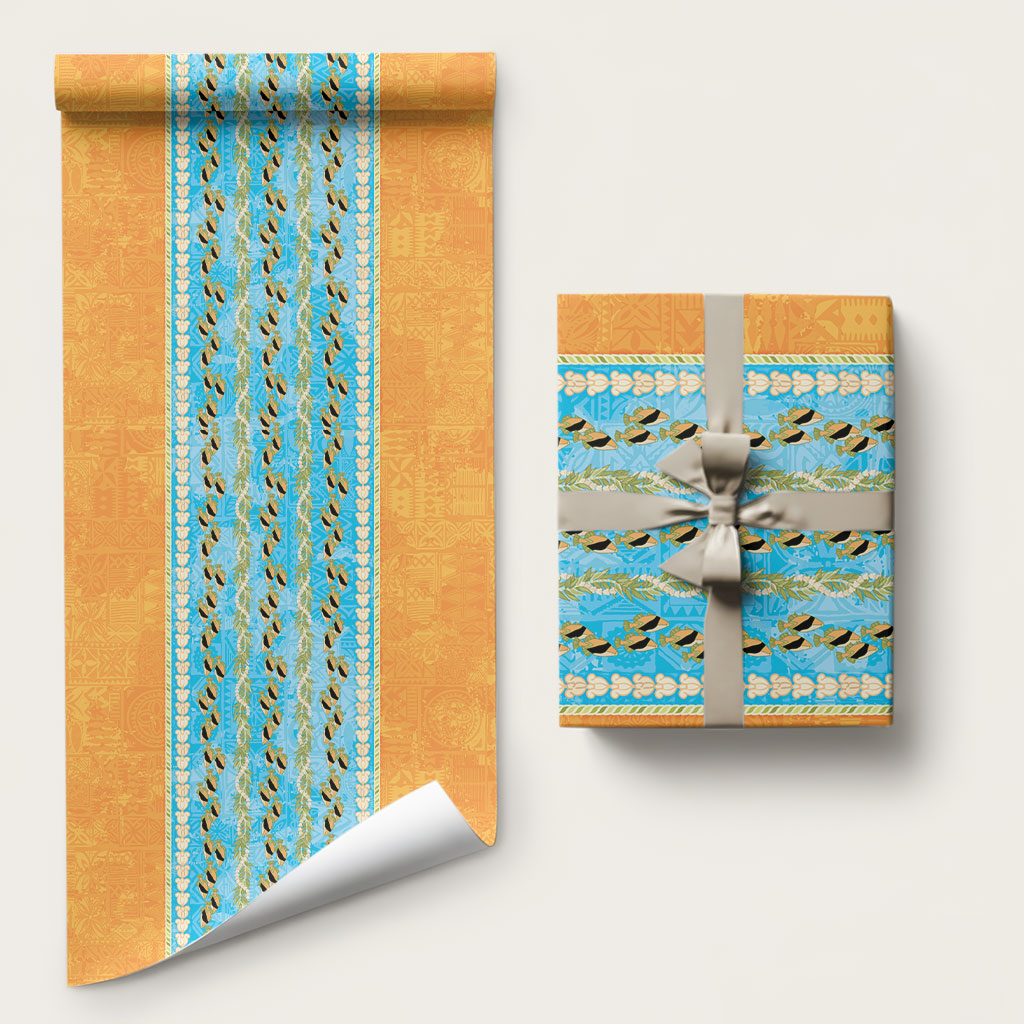 Hawaii Humuhumu Fish Maile Pikake Lei Wrapping Paper Tribal Tapa Orange Version LT05 58" × 23" Orange - Polynesian Pride