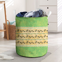 Hawaii Humuhumu Fish Maile Pikake Lei Laundry Basket Tribal Tapa Green Version