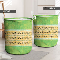 Hawaii Humuhumu Fish Maile Pikake Lei Laundry Basket Tribal Tapa Green Version