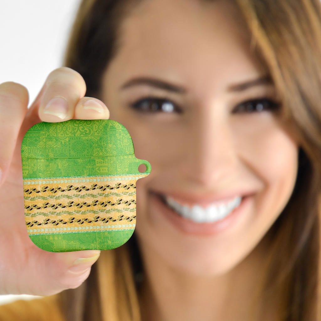 Hawaii Humuhumu Fish Maile Pikake Lei AirPods Case Tribal Tapa Green Version