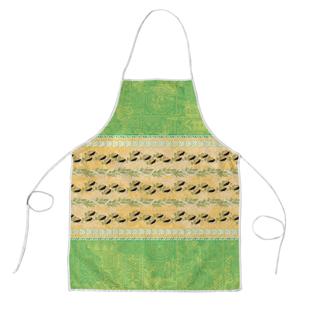 Hawaii Humuhumu Fish Maile Pikake Lei Apron Tribal Tapa Green Version