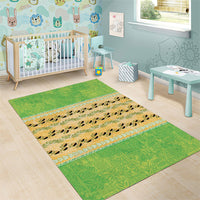 Hawaii Humuhumu Fish Maile Pikake Lei Area Rug Tribal Tapa Green Version