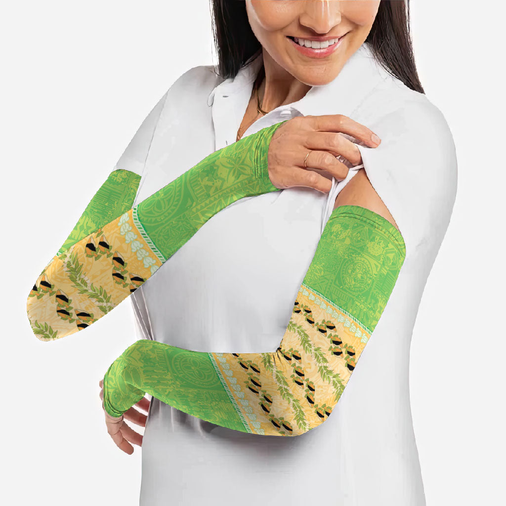 Hawaii Humuhumu Fish Maile Pikake Lei Arm Sleeves Tribal Tapa Green Version