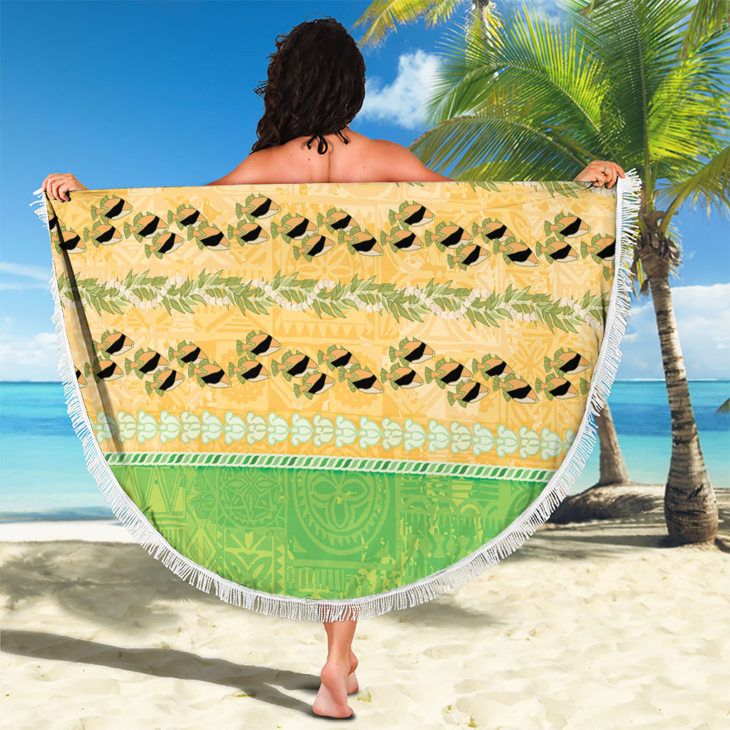 Hawaii Humuhumu Fish Maile Pikake Lei Beach Blanket Tribal Tapa Green Version