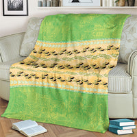 Hawaii Humuhumu Fish Maile Pikake Lei Blanket Tribal Tapa Green Version