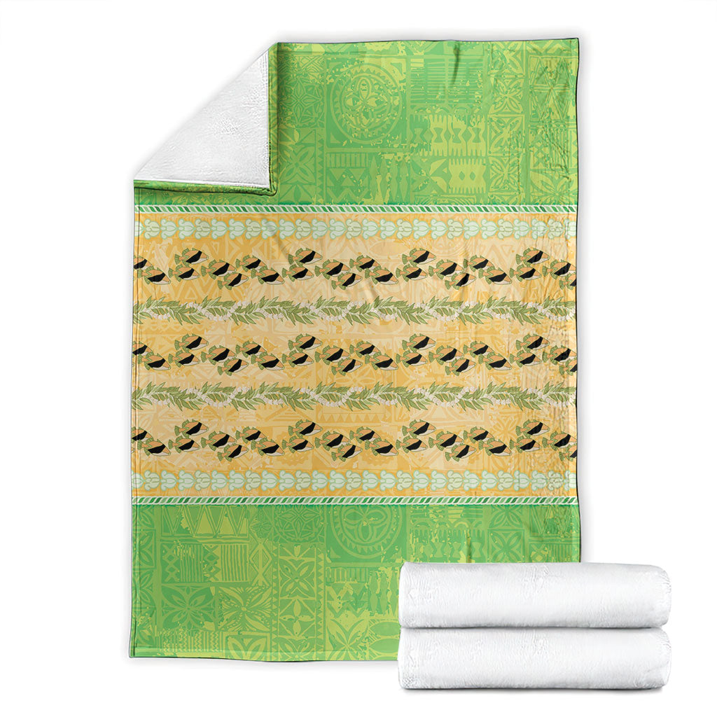 Hawaii Humuhumu Fish Maile Pikake Lei Blanket Tribal Tapa Green Version