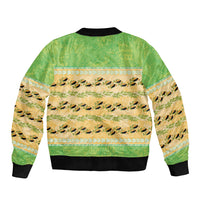 Hawaii Humuhumu Fish Maile Pikake Lei Bomber Jacket Tribal Tapa Green Version