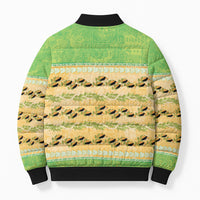 Hawaii Humuhumu Fish Maile Pikake Lei Bomber Puffer Jacket Tribal Tapa Green Version