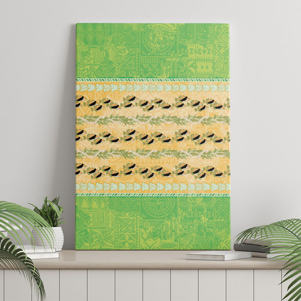 Hawaii Humuhumu Fish Maile Pikake Lei Canvas Wall Art Tribal Tapa Green Version