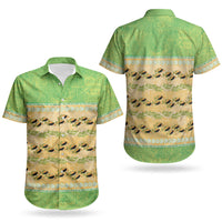 Hawaii Humuhumu Fish Maile Pikake Lei Couples Matching Puletasi and Hawaiian Shirt Tribal Tapa Green Version