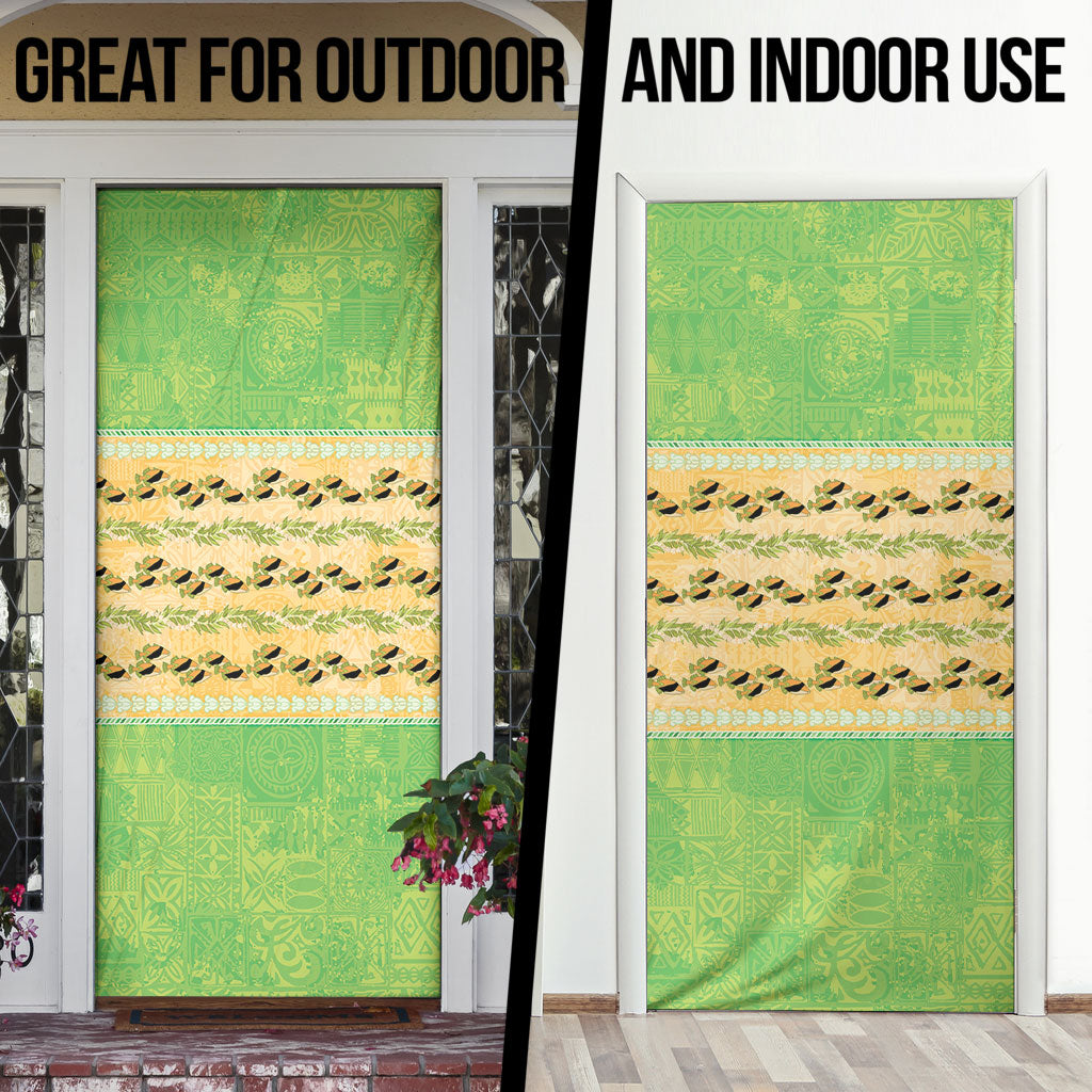 Hawaii Humuhumu Fish Maile Pikake Lei Door Cover Tribal Tapa Green Version