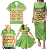 Hawaii Humuhumu Fish Maile Pikake Lei Family Matching Puletasi and Hawaiian Shirt Tribal Tapa Green Version