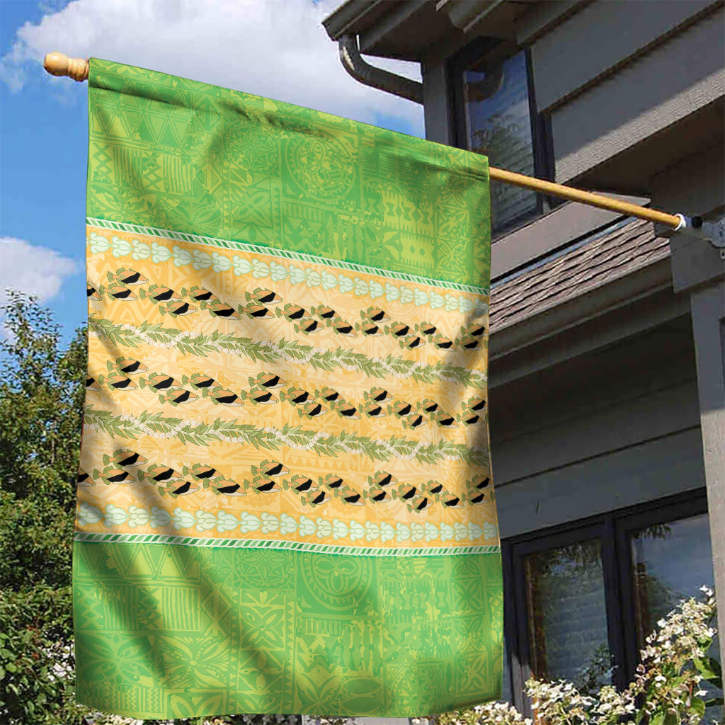 Hawaii Humuhumu Fish Maile Pikake Lei Garden Flag Tribal Tapa Green Version