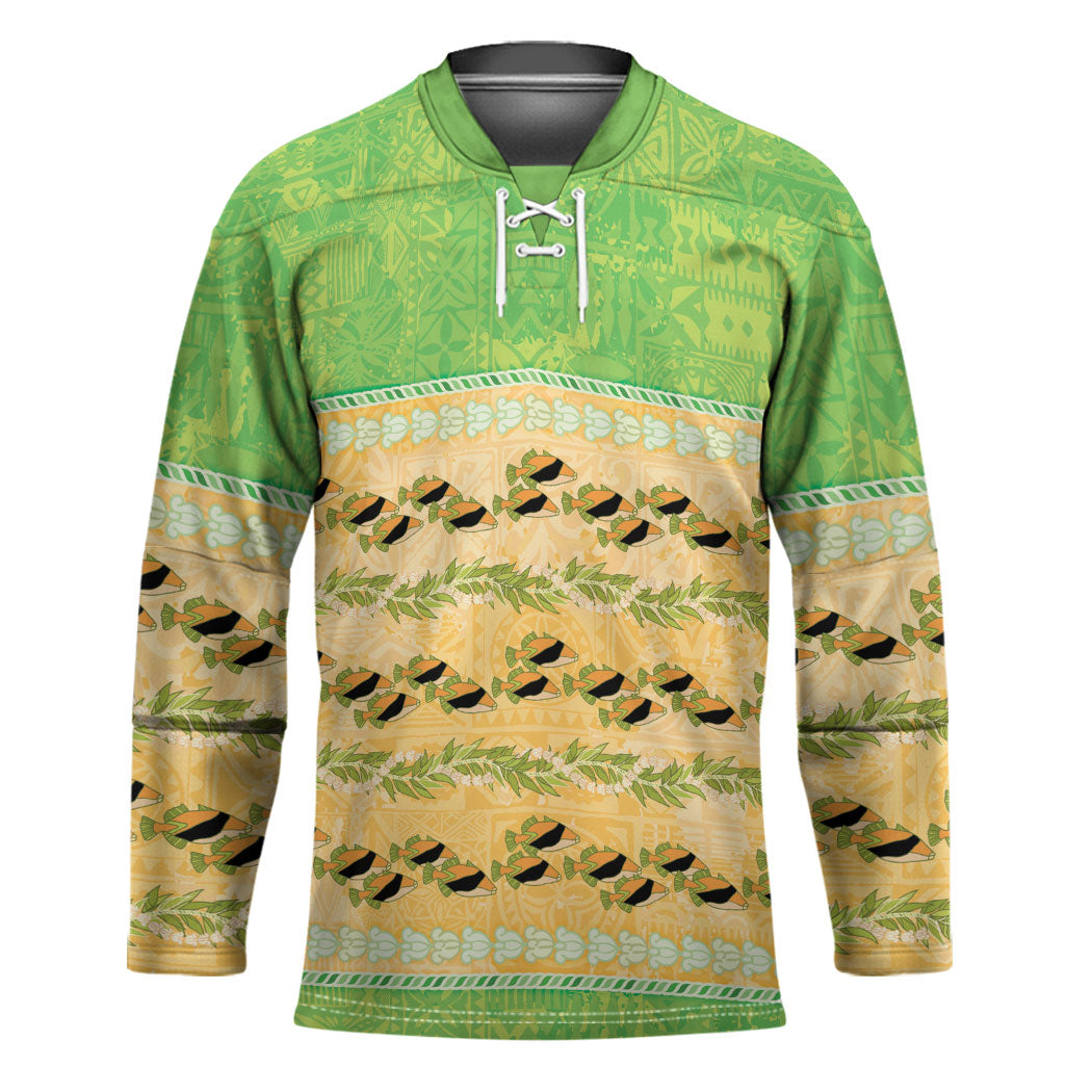 Hawaii Humuhumu Fish Maile Pikake Lei Hockey Jersey Tribal Tapa Green Version