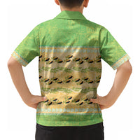 Hawaii Humuhumu Fish Maile Pikake Lei Kid Hawaiian Shirt Tribal Tapa Green Version