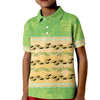 Hawaii Humuhumu Fish Maile Pikake Lei Kid Polo Shirt Tribal Tapa Green Version