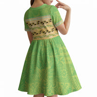 Hawaii Humuhumu Fish Maile Pikake Lei Kid Short Sleeve Dress Tribal Tapa Green Version