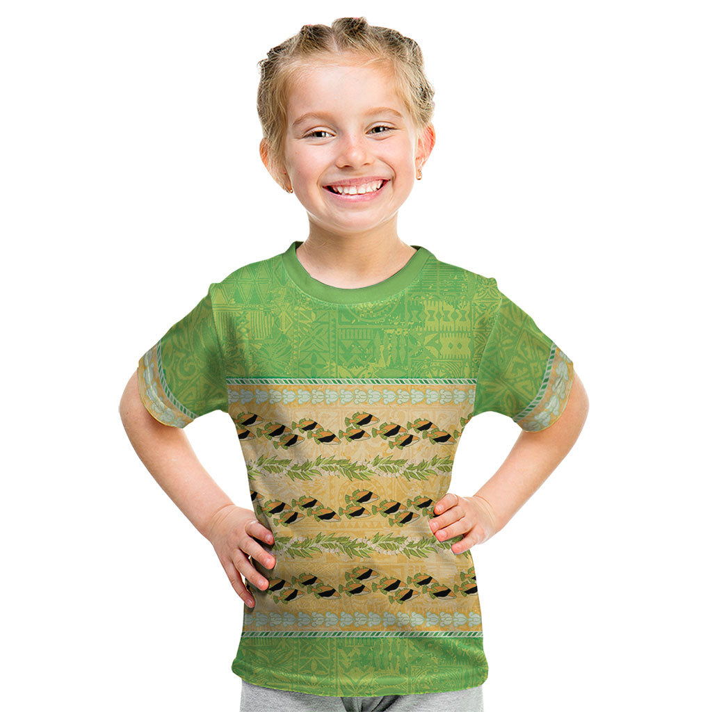 Hawaii Humuhumu Fish Maile Pikake Lei Kid T Shirt Tribal Tapa Green Version