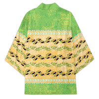 Hawaii Humuhumu Fish Maile Pikake Lei Kimono Tribal Tapa Green Version