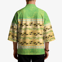 Hawaii Humuhumu Fish Maile Pikake Lei Kimono Tribal Tapa Green Version