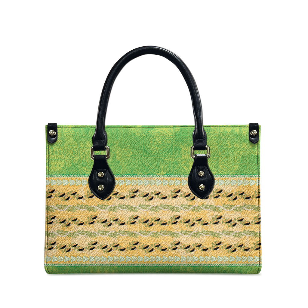 Hawaii Humuhumu Fish Maile Pikake Lei Leather Bag Tribal Tapa Green Version