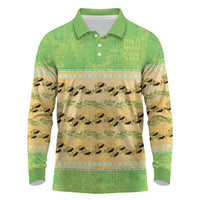 Hawaii Humuhumu Fish Maile Pikake Lei Long Sleeve Polo Shirt Tribal Tapa Green Version