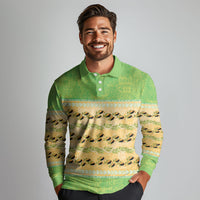 Hawaii Humuhumu Fish Maile Pikake Lei Long Sleeve Polo Shirt Tribal Tapa Green Version
