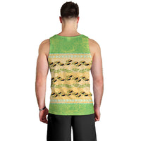 Hawaii Humuhumu Fish Maile Pikake Lei Men Tank Top Tribal Tapa Green Version