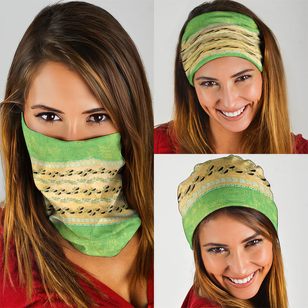 Hawaii Humuhumu Fish Maile Pikake Lei Neck Gaiter Tribal Tapa Green Version