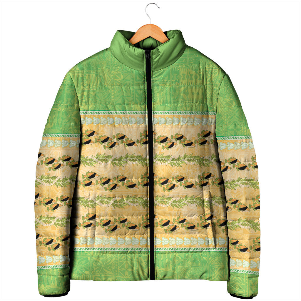 Hawaii Humuhumu Fish Maile Pikake Lei Padded Jacket Tribal Tapa Green Version