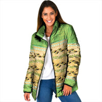 Hawaii Humuhumu Fish Maile Pikake Lei Padded Jacket Tribal Tapa Green Version