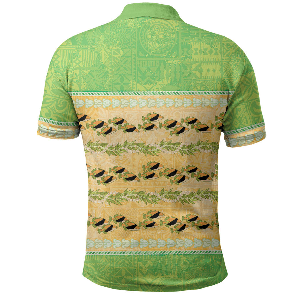 Hawaii Humuhumu Fish Maile Pikake Lei Polo Shirt Tribal Tapa Green Version
