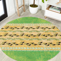 Hawaii Humuhumu Fish Maile Pikake Lei Round Carpet Tribal Tapa Green Version