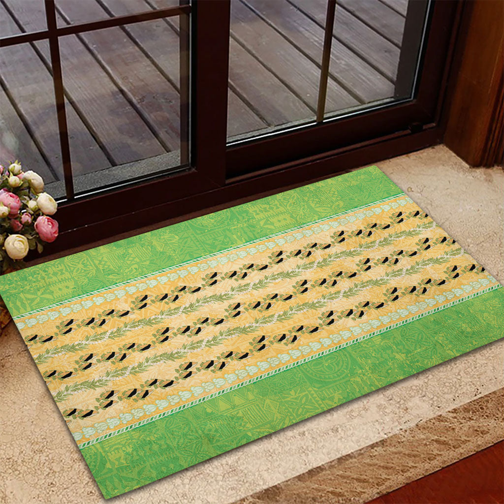 Hawaii Humuhumu Fish Maile Pikake Lei Rubber Doormat Tribal Tapa Green Version