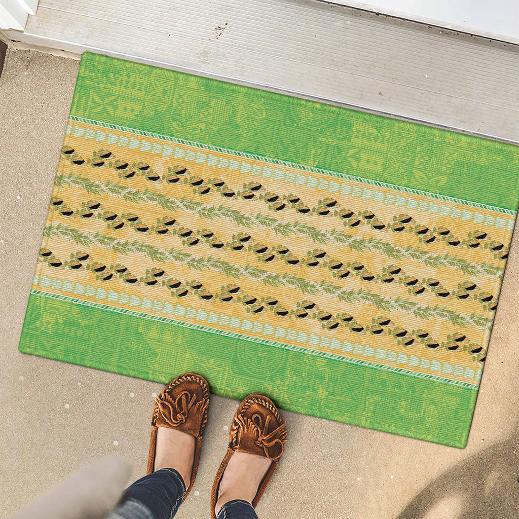 Hawaii Humuhumu Fish Maile Pikake Lei Rubber Doormat Tribal Tapa Green Version