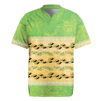 Hawaii Humuhumu Fish Maile Pikake Lei Rugby Jersey Tribal Tapa Green Version