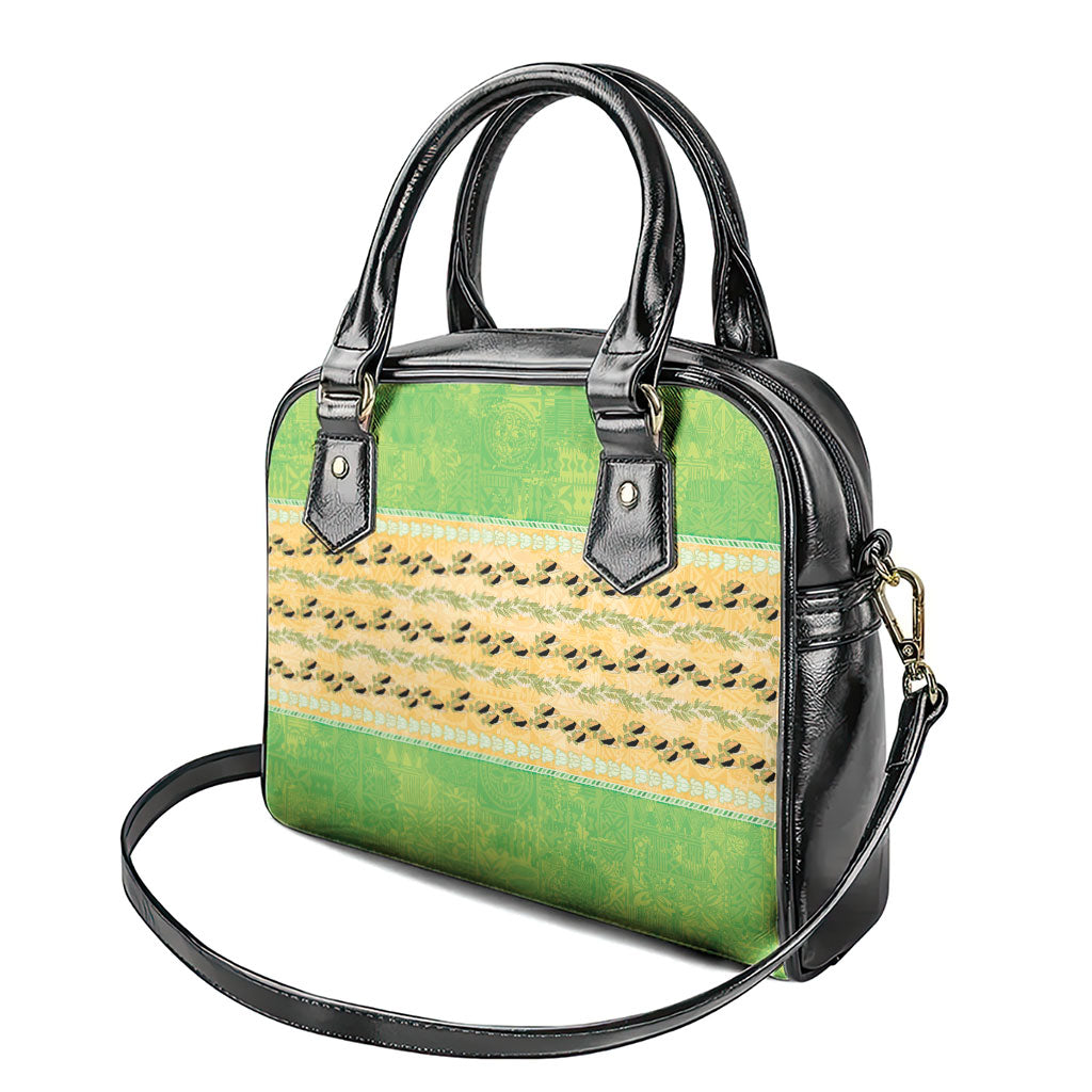 Hawaii Humuhumu Fish Maile Pikake Lei Shoulder Handbag Tribal Tapa Green Version