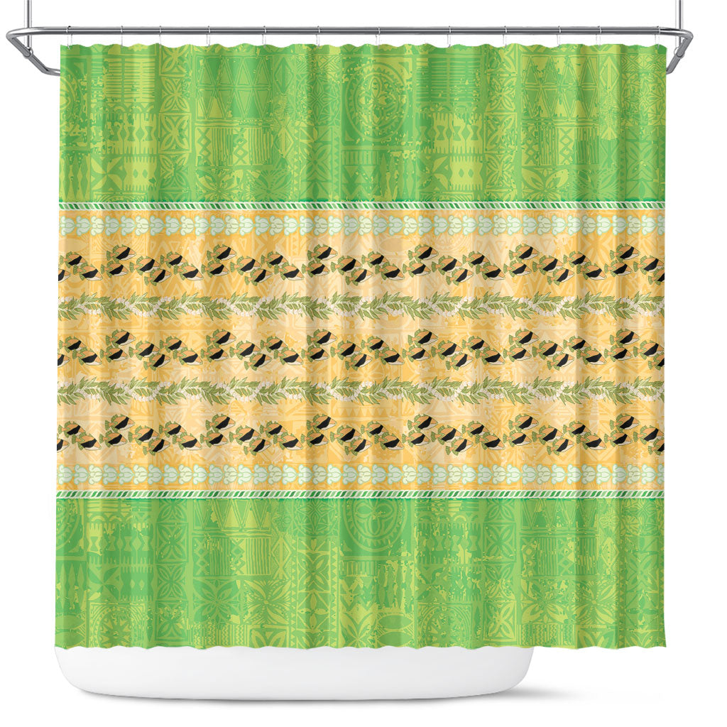 Hawaii Humuhumu Fish Maile Pikake Lei Shower Curtain Tribal Tapa Green Version