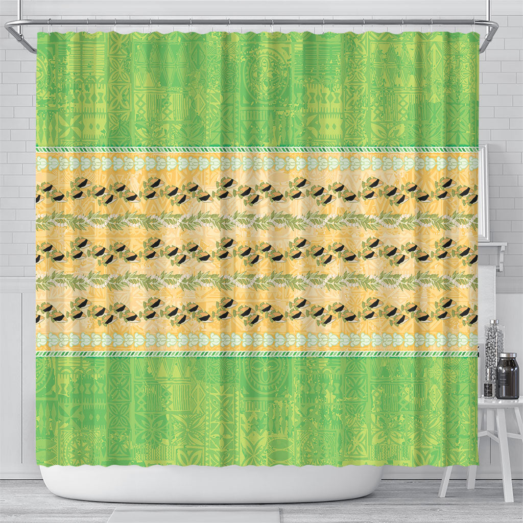 Hawaii Humuhumu Fish Maile Pikake Lei Shower Curtain Tribal Tapa Green Version