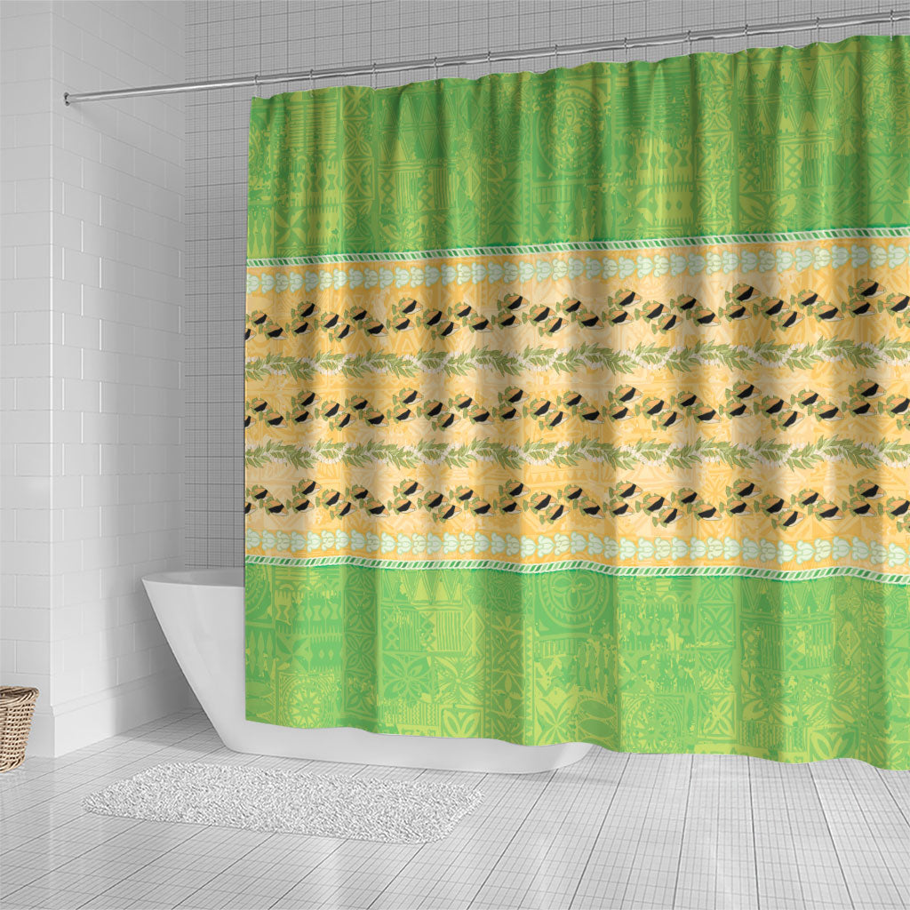 Hawaii Humuhumu Fish Maile Pikake Lei Shower Curtain Tribal Tapa Green Version