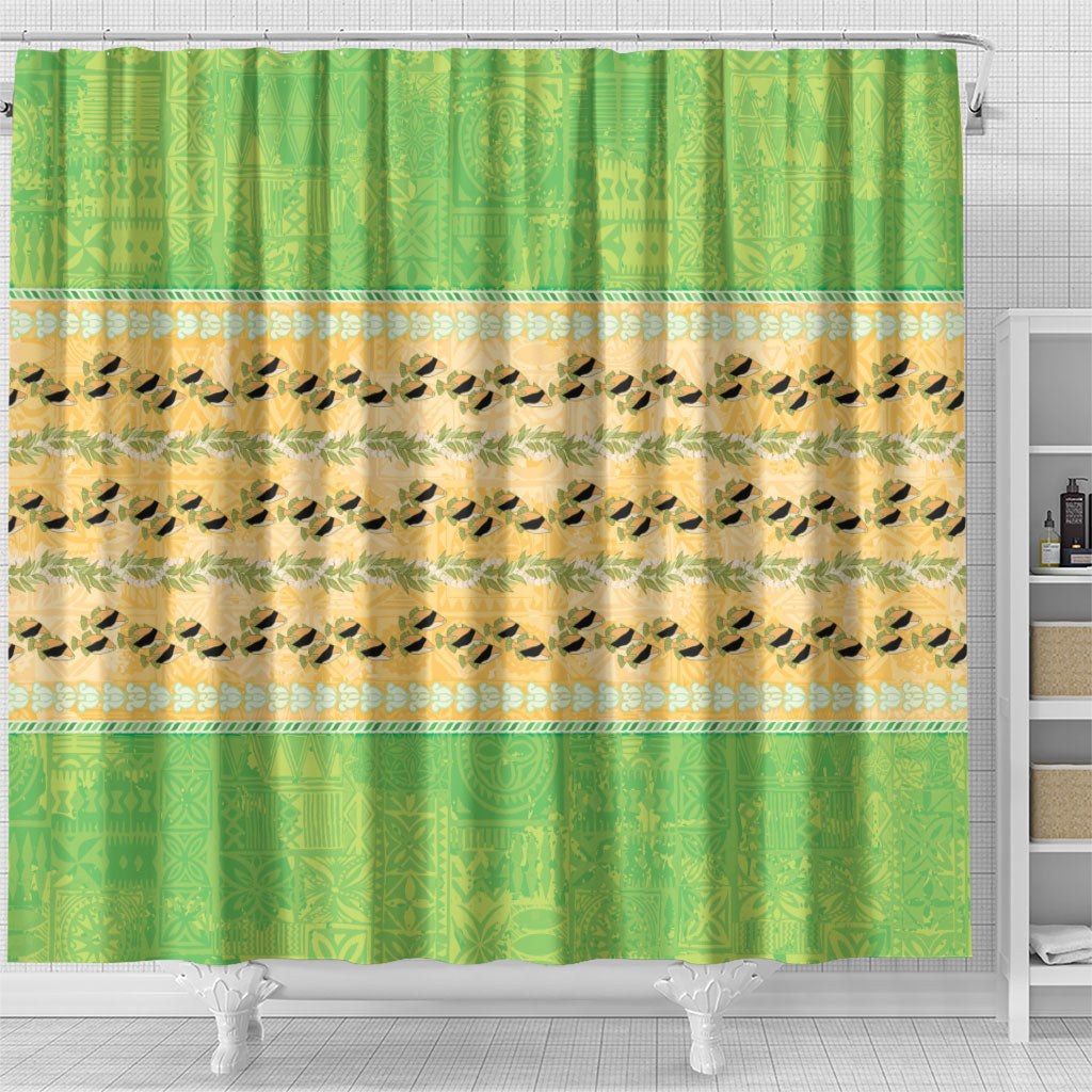 Hawaii Humuhumu Fish Maile Pikake Lei Shower Curtain Tribal Tapa Green Version