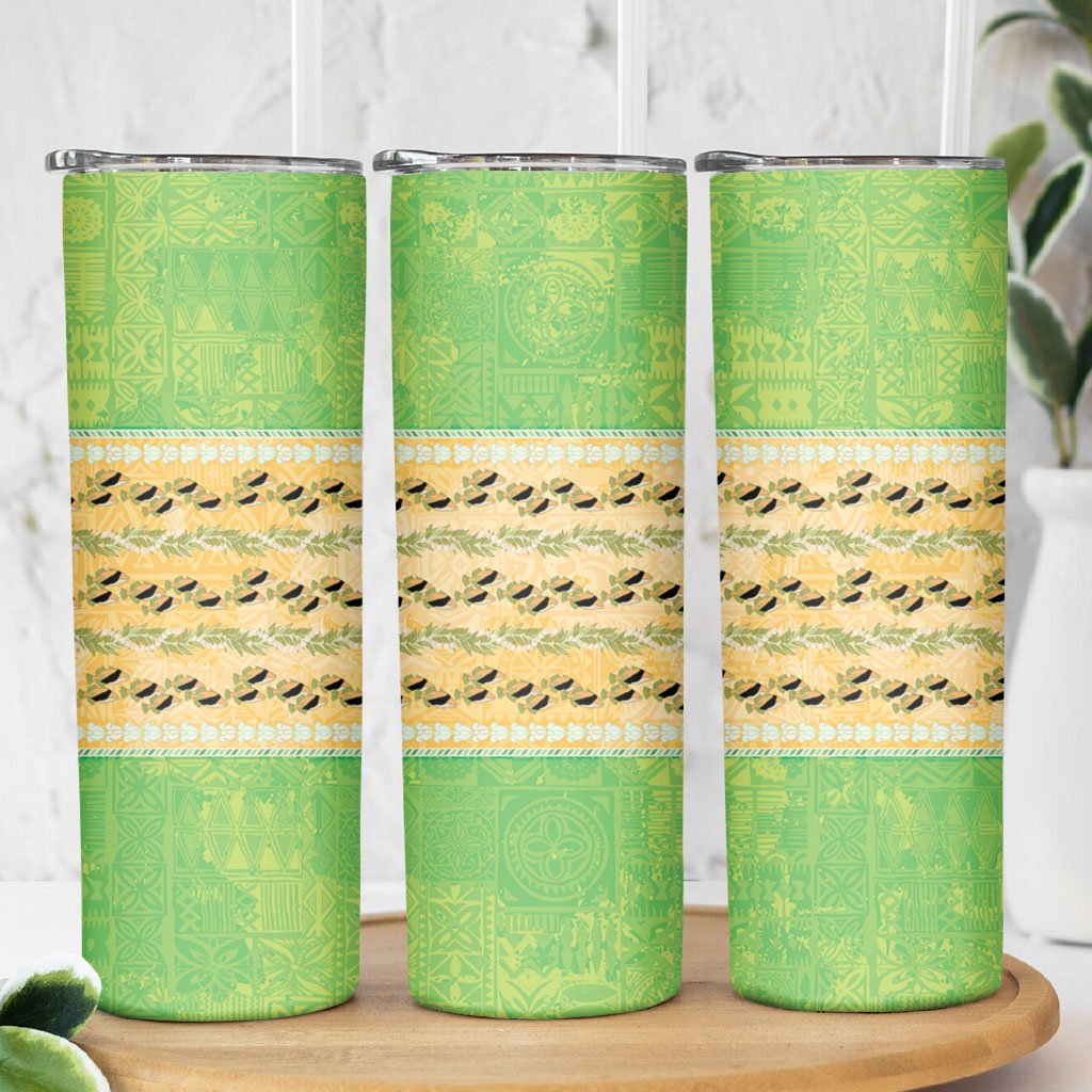 Hawaii Humuhumu Fish Maile Pikake Lei Skinny Tumbler Tribal Tapa Green Version