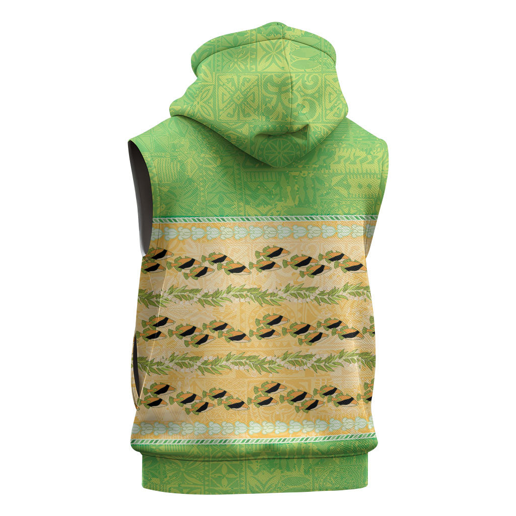 Hawaii Humuhumu Fish Maile Pikake Lei Sleeveless Hoodie Tribal Tapa Green Version
